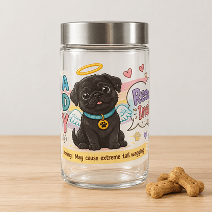 Sunny Boy Angel Puppy Glass Dog Treat Jar with Silver Lid - The Bargains BasementSunny Boy Angel Puppy Glass Dog Treat Jar with Silver Lid