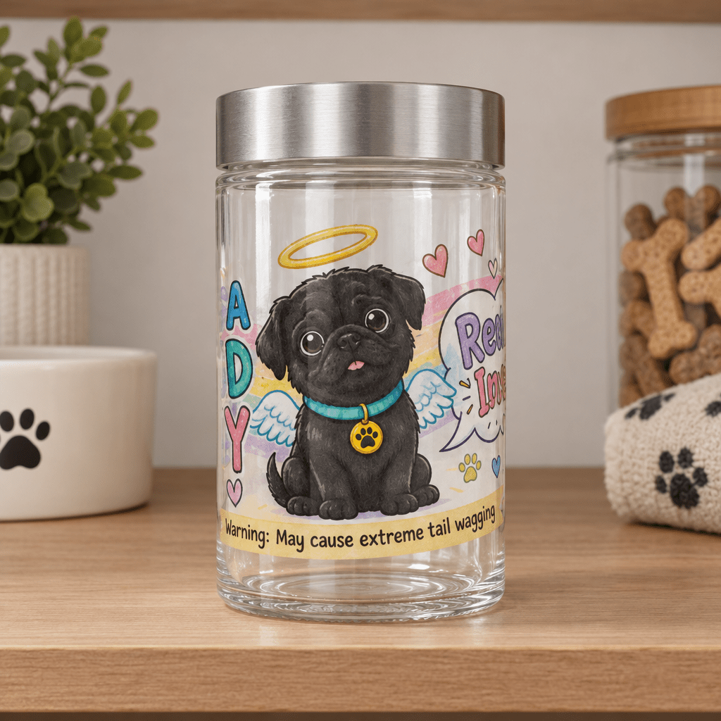 Sunny Boy Angel Puppy Glass Dog Treat Jar with Silver Lid - The Bargains BasementSunny Boy Angel Puppy Glass Dog Treat Jar with Silver Lid