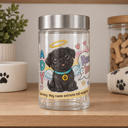 Sunny Boy Angel Puppy Glass Dog Treat Jar with Silver Lid - The Bargains BasementSunny Boy Angel Puppy Glass Dog Treat Jar with Silver Lid