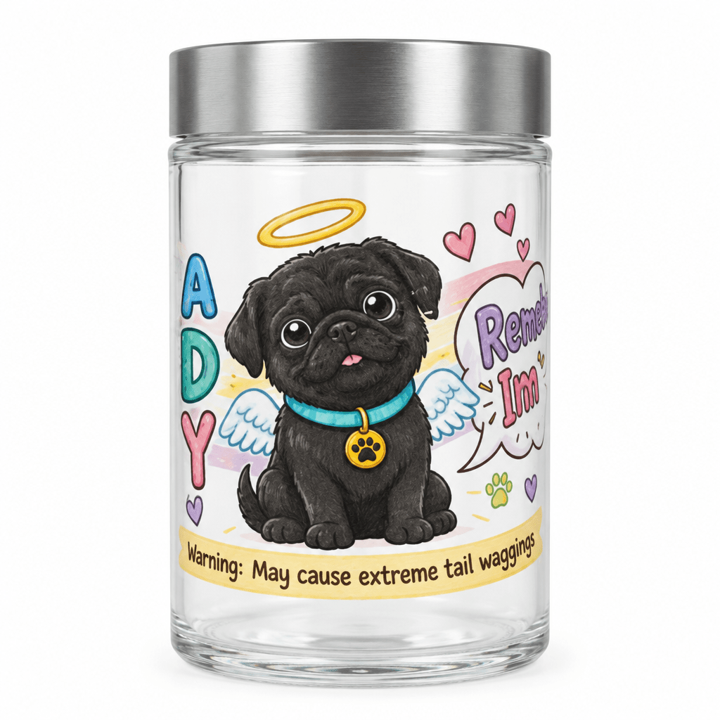 Sunny Boy Angel Puppy Glass Dog Treat Jar with Silver Lid - The Bargains BasementSunny Boy Angel Puppy Glass Dog Treat Jar with Silver Lid