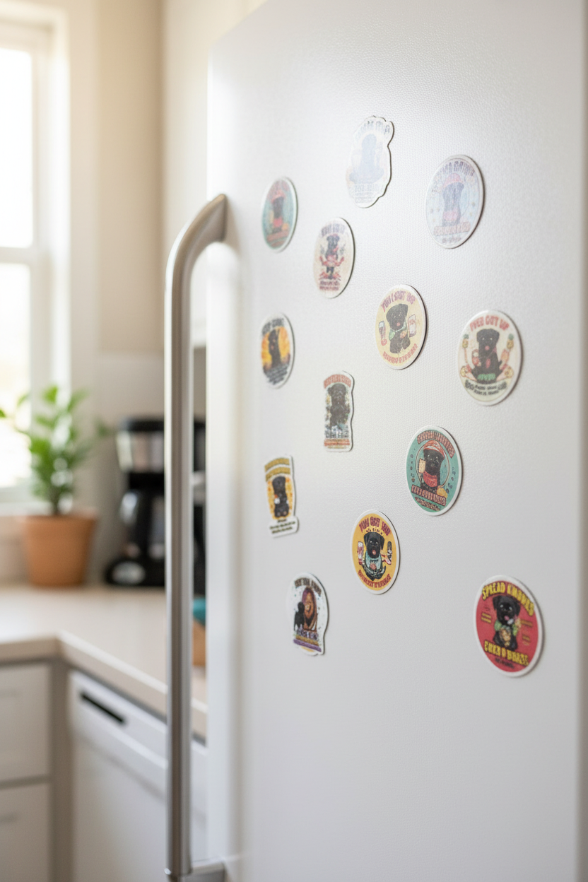 Sunny Boy magnets spread on fridge