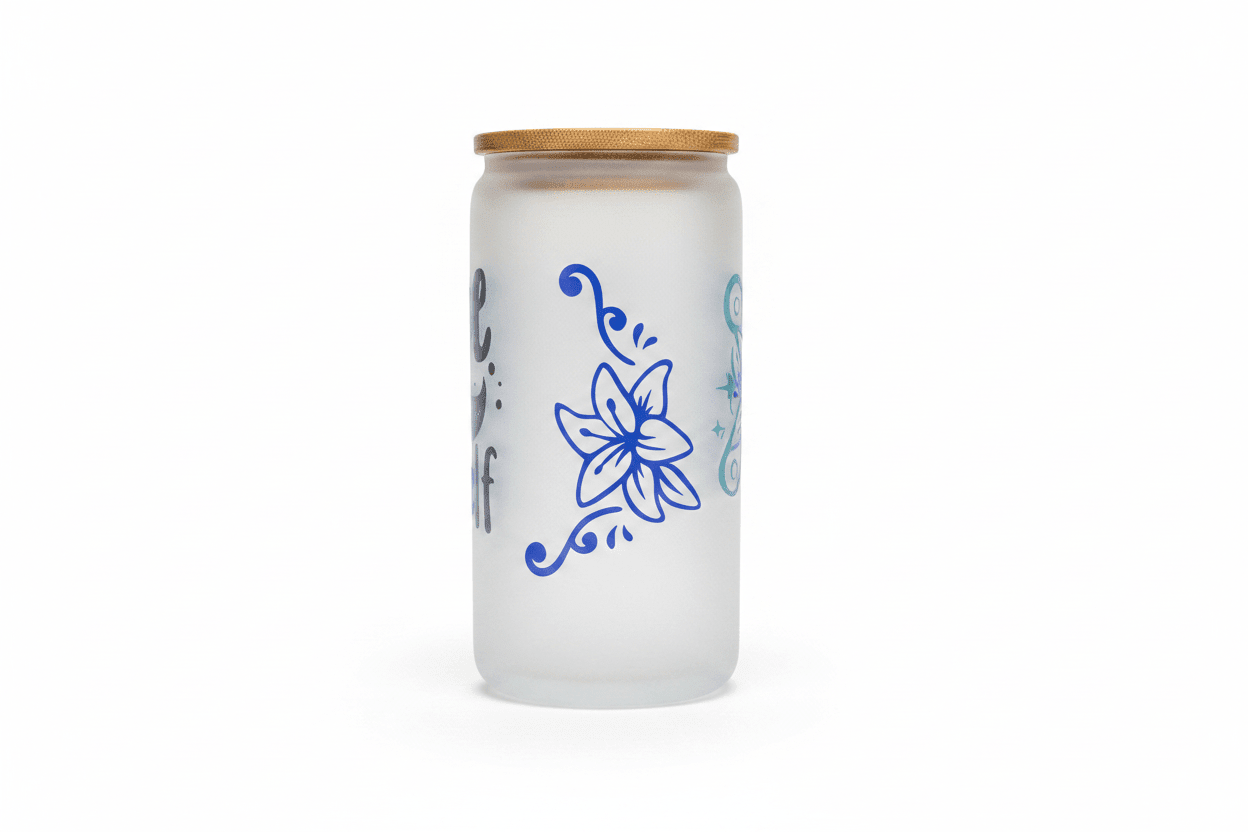 Take Time For Yourself – Handmade Frosted Glass Tumbler with Bamboo Lid - The Bargains BasementTake Time For Yourself – Handmade Frosted Glass Tumbler with Bamboo Lid