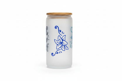 Take Time For Yourself – Handmade Frosted Glass Tumbler with Bamboo Lid - The Bargains BasementTake Time For Yourself – Handmade Frosted Glass Tumbler with Bamboo Lid