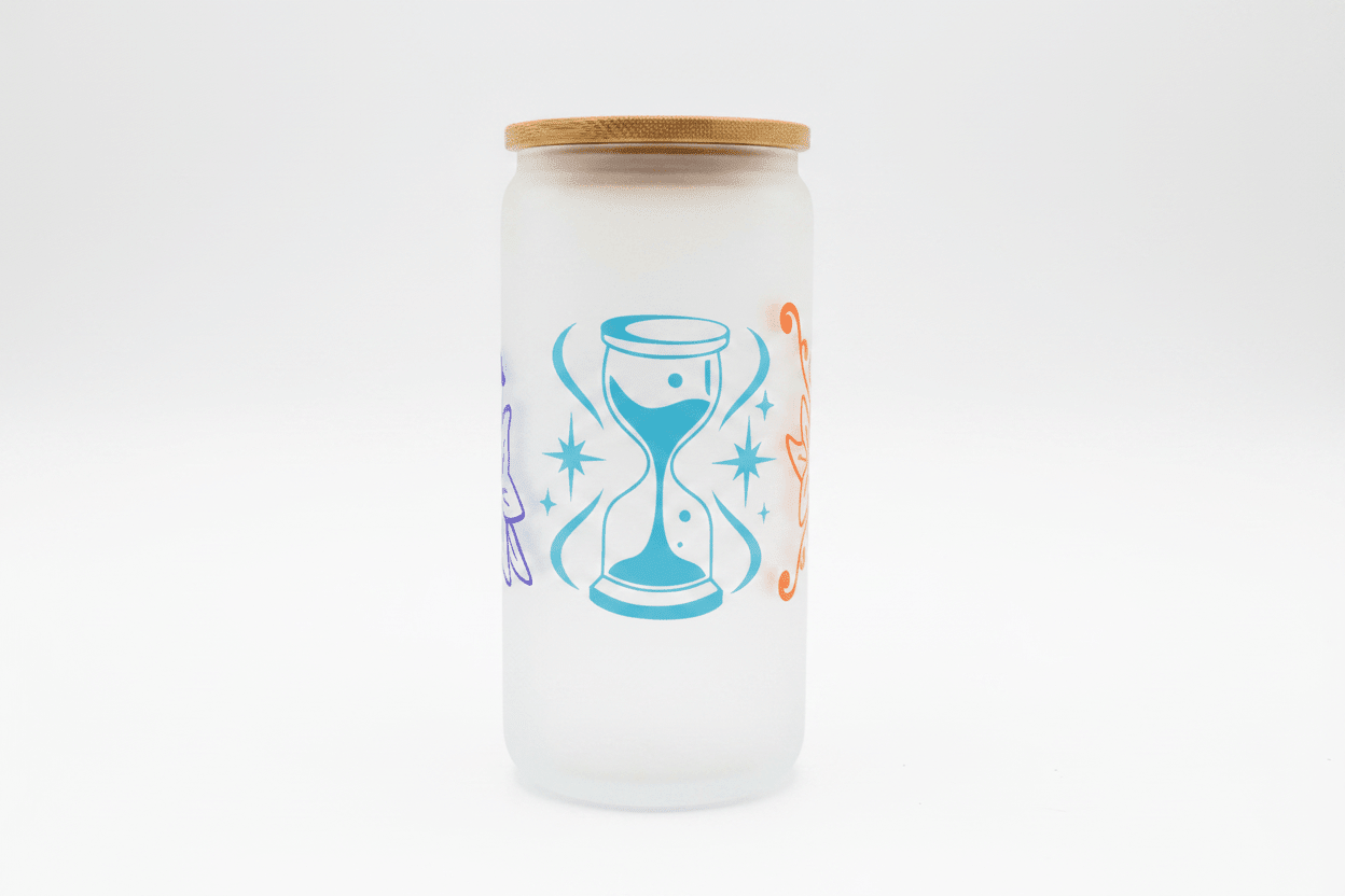Take Time For Yourself – Handmade Frosted Glass Tumbler with Bamboo Lid - The Bargains BasementTake Time For Yourself – Handmade Frosted Glass Tumbler with Bamboo Lid