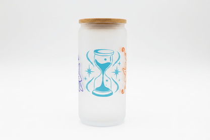 Take Time For Yourself – Handmade Frosted Glass Tumbler with Bamboo Lid - The Bargains BasementTake Time For Yourself – Handmade Frosted Glass Tumbler with Bamboo Lid