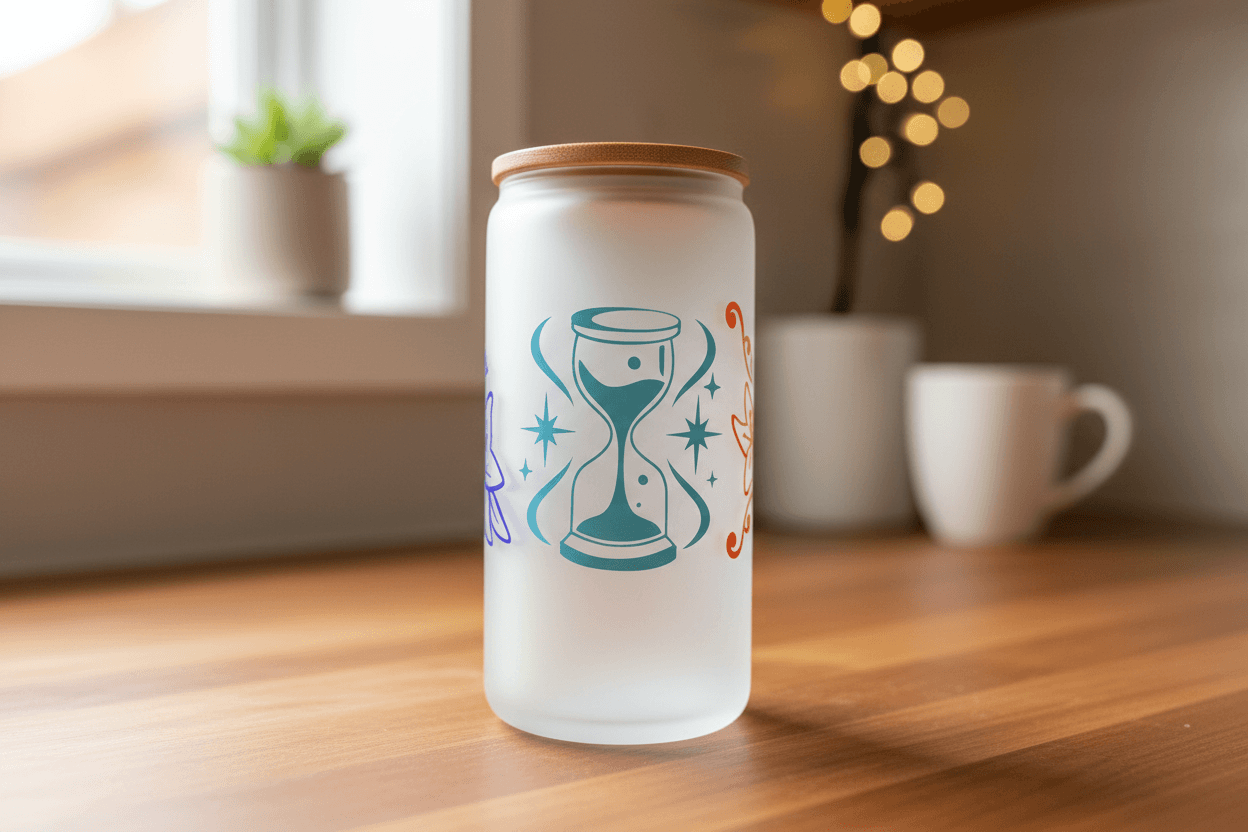 Take Time For Yourself – Handmade Frosted Glass Tumbler with Bamboo Lid - The Bargains BasementTake Time For Yourself – Handmade Frosted Glass Tumbler with Bamboo Lid