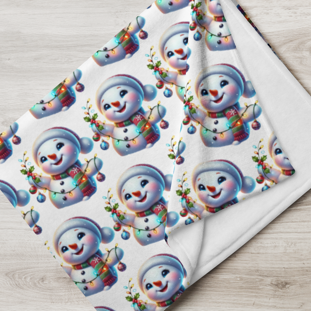 Merry Christmas Snowman Throw Blanket