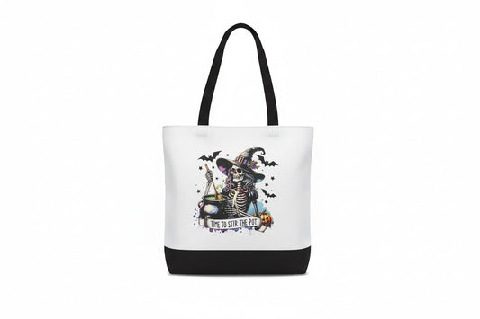 Time to Stir the Pot | Skeleton Witch Canvas Tote Bag | Handmade Halloween Gift - The Bargains BasementTime to Stir the Pot | Skeleton Witch Canvas Tote Bag | Handmade Halloween Gift