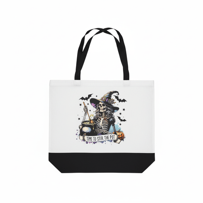Time to Stir the Pot | Skeleton Witch Canvas Tote Bag | Handmade Halloween Gift - The Bargains BasementTime to Stir the Pot | Skeleton Witch Canvas Tote Bag | Handmade Halloween Gift