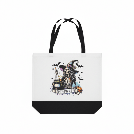 Time to Stir the Pot | Skeleton Witch Canvas Tote Bag | Handmade Halloween Gift - The Bargains BasementTime to Stir the Pot | Skeleton Witch Canvas Tote Bag | Handmade Halloween Gift