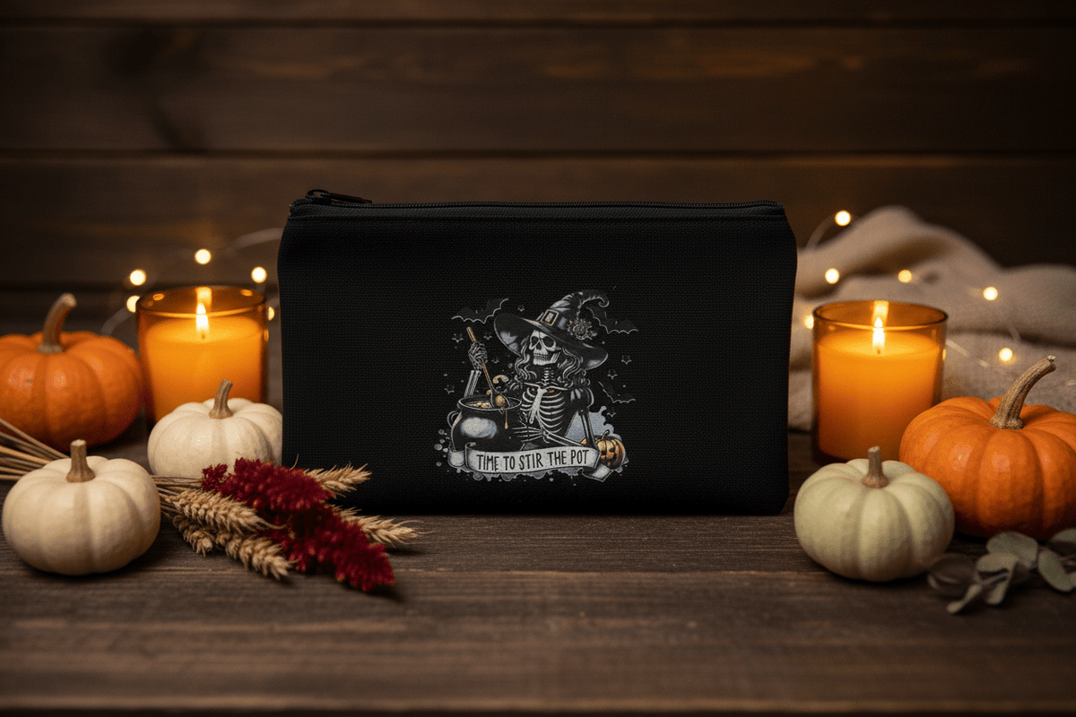 Time to Stir the Pot Skeleton Witch Zipper Pouch-handmade - The Bargains BasementTime to Stir the Pot Skeleton Witch Zipper Pouch-handmade
