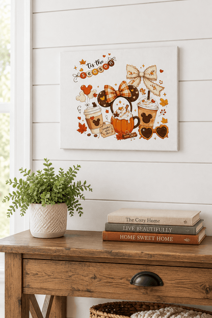 Tis the Season | 8x10 Mickey Fall Canvas Sign | Autumn Coffee & Pumpkin Decor - The Bargains BasementTis the Season | 8x10 Mickey Fall Canvas Sign | Autumn Coffee & Pumpkin Decor
