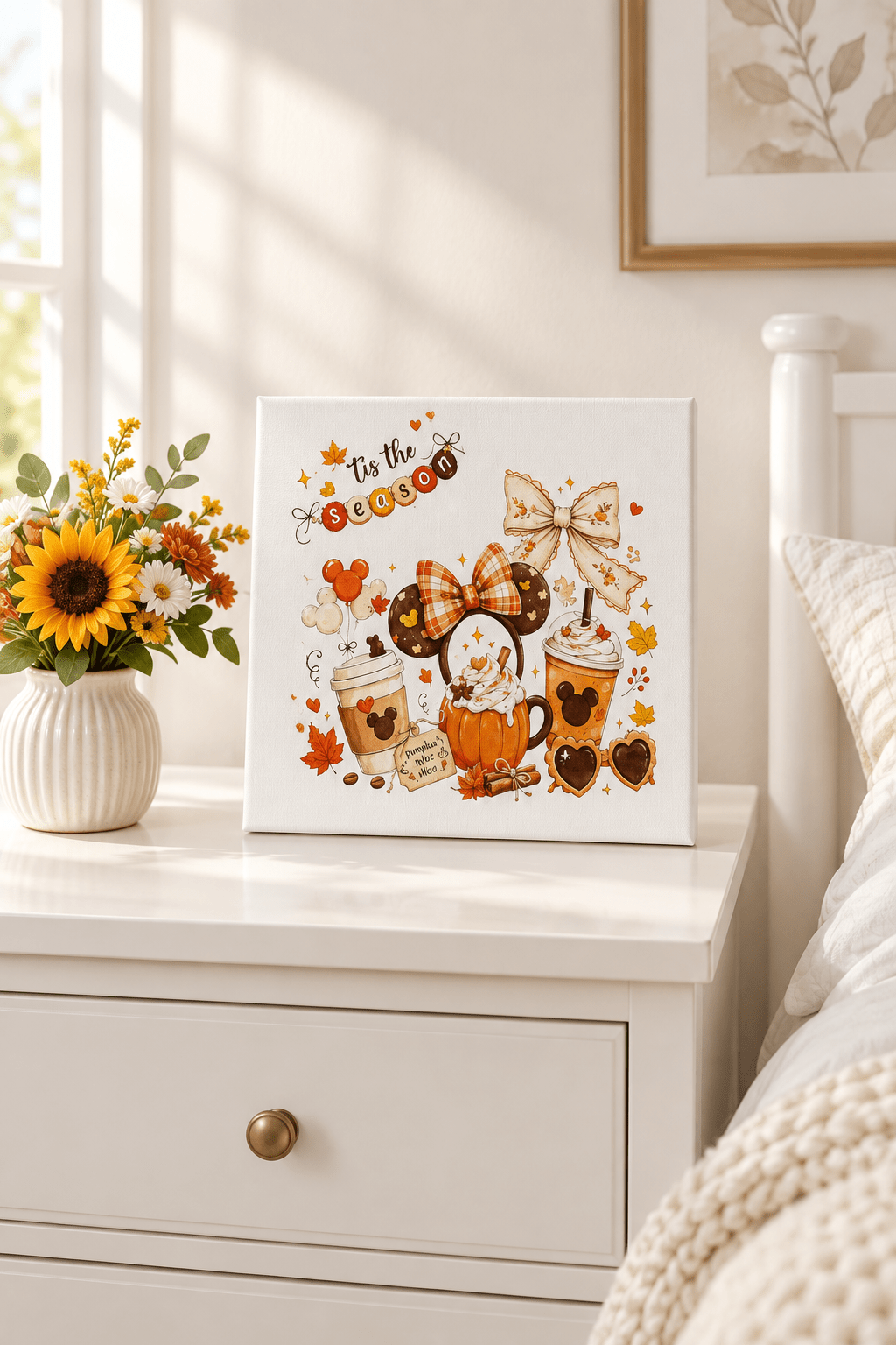 Tis the Season | 8x10 Mickey Fall Canvas Sign | Autumn Coffee & Pumpkin Decor - The Bargains BasementTis the Season | 8x10 Mickey Fall Canvas Sign | Autumn Coffee & Pumpkin Decor