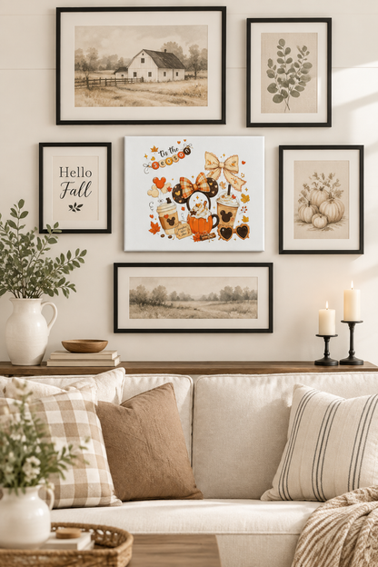 Tis the Season canvas sign styled on a gallery wall in a bright living room