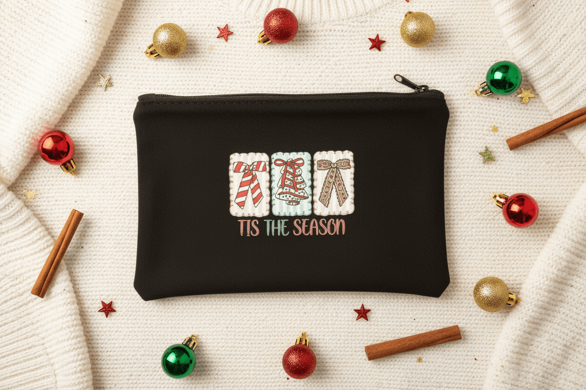 Tis the Season Christmas Gift Boxes Canvas Zipper Pouch - The Bargains BasementTis the Season Christmas Gift Boxes Canvas Zipper Pouch