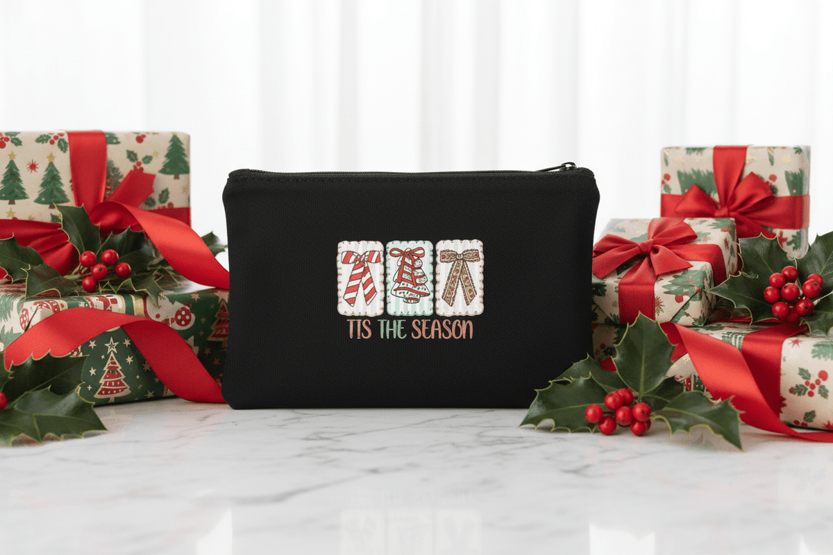 Tis the Season Christmas Gift Boxes Canvas Zipper Pouch - The Bargains BasementTis the Season Christmas Gift Boxes Canvas Zipper Pouch