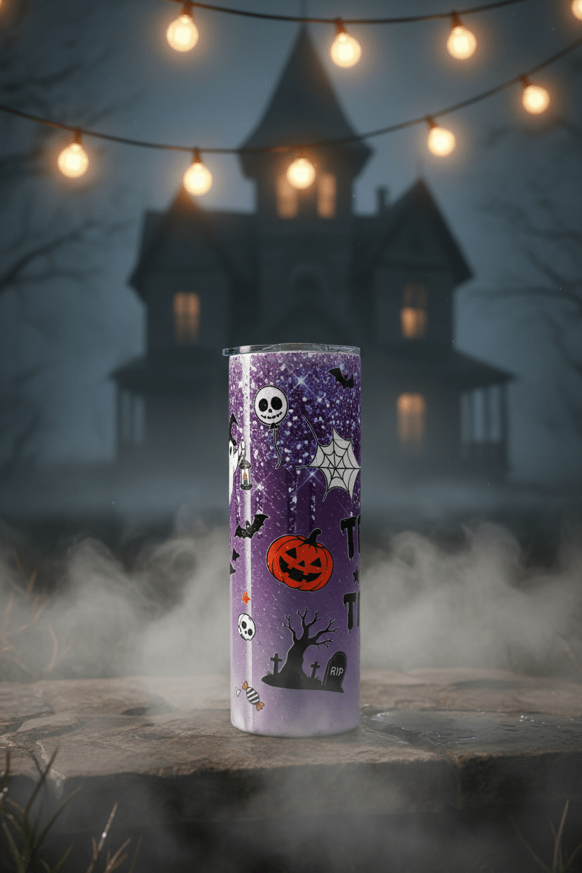 Trick or Treat Halloween Glitter Tumbler – Handmade - The Bargains BasementTrick or Treat Halloween Glitter Tumbler – Handmade