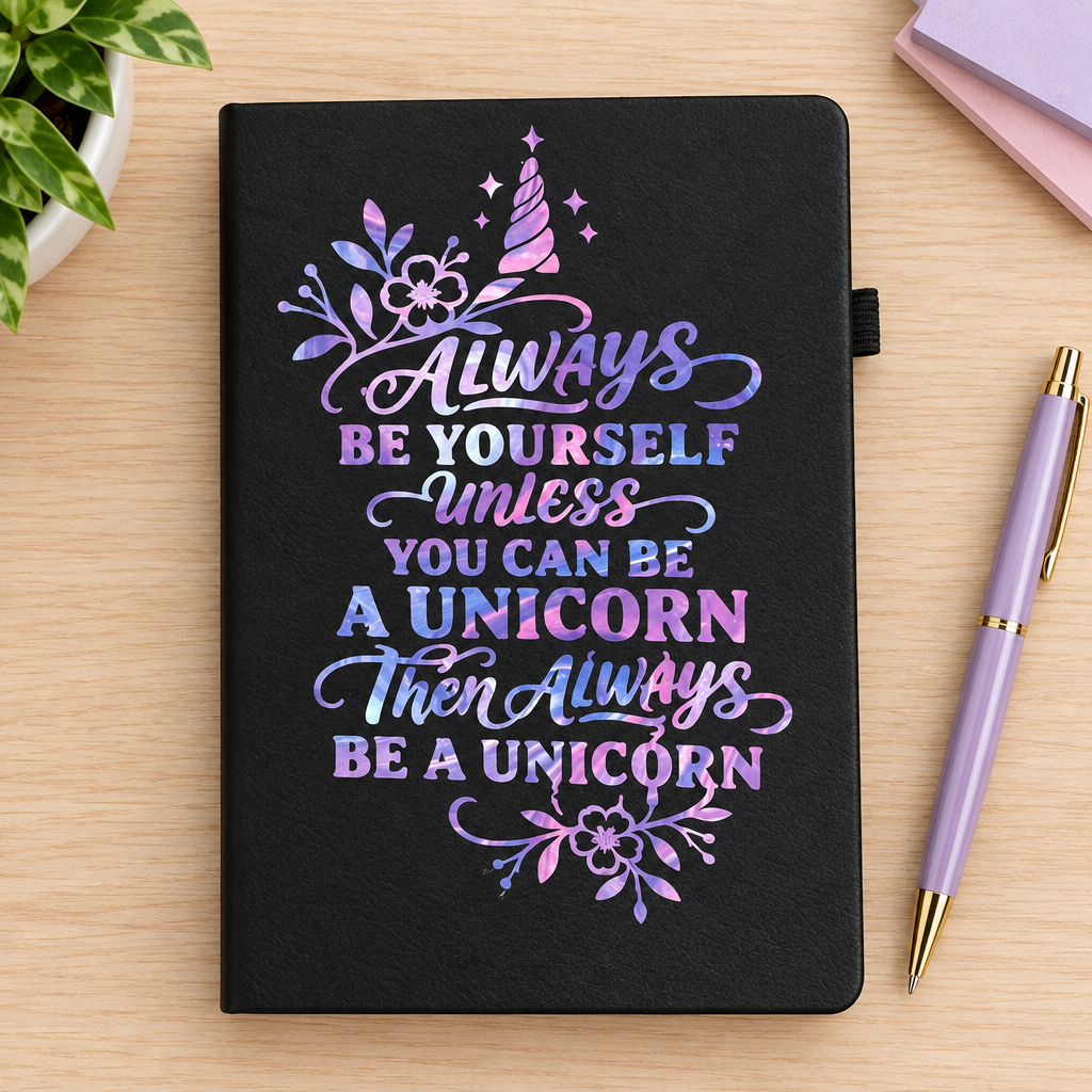 Unicorn journal on a writing desk