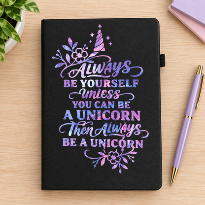 Unicorn journal on a writing desk