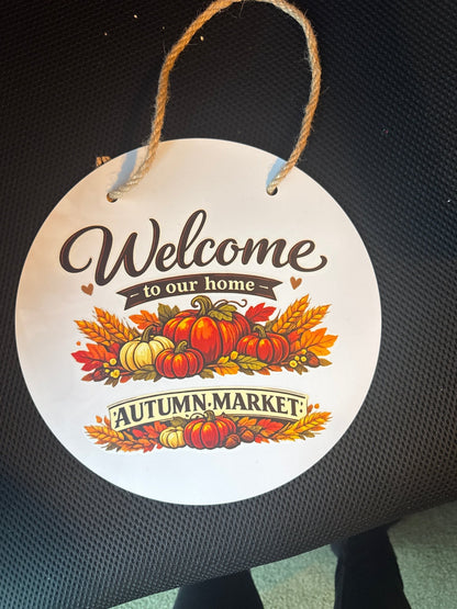 Welcome to Our Home Autumn Market 12-Inch Round Wood Sign - The Bargains BasementWelcome to Our Home Autumn Market 12-Inch Round Wood Sign