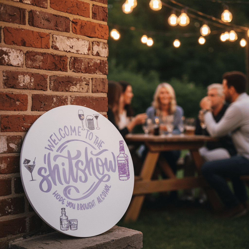 Welcome to the Shitshow – Handmade 16" Round Canvas Sign - The Bargains BasementWelcome to the Shitshow – Handmade 16" Round Canvas Sign