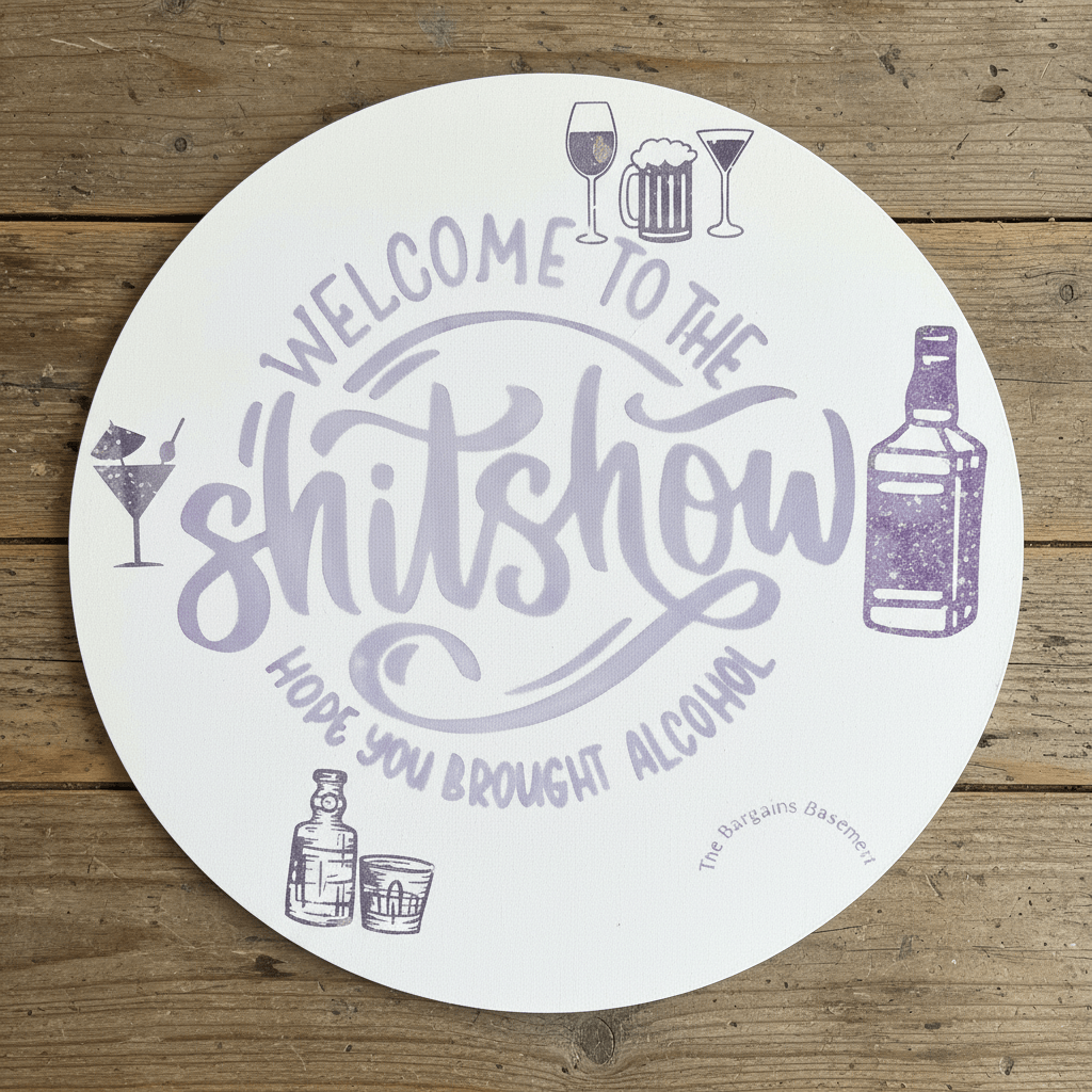 Welcome to the Shitshow – Handmade 16" Round Canvas Sign - The Bargains BasementWelcome to the Shitshow – Handmade 16" Round Canvas Sign