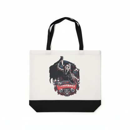 Welcome to Woodsboro Ghostface Canvas Tote Bag | Handmade | Scream Horror Gift - The Bargains BasementWelcome to Woodsboro Ghostface Canvas Tote Bag | Handmade | Scream Horror Gift