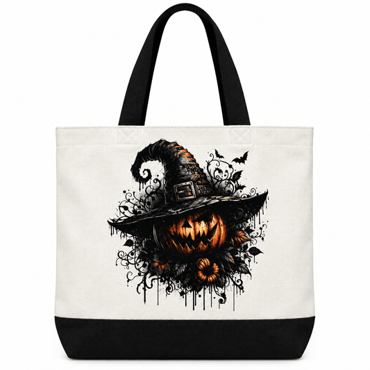 Wicked Pumpkin Witch | Halloween Canvas Tote Bag | Handmade Halloween Gift - The Bargains BasementWicked Pumpkin Witch | Halloween Canvas Tote Bag | Handmade Halloween Gift