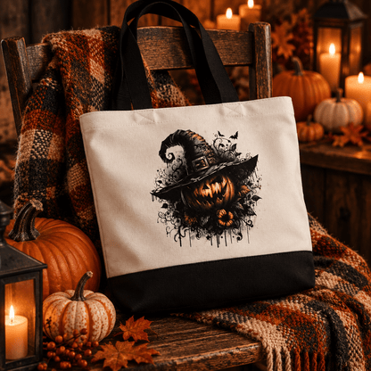 Wicked Pumpkin Witch | Halloween Canvas Tote Bag | Handmade Halloween Gift - The Bargains BasementWicked Pumpkin Witch | Halloween Canvas Tote Bag | Handmade Halloween Gift