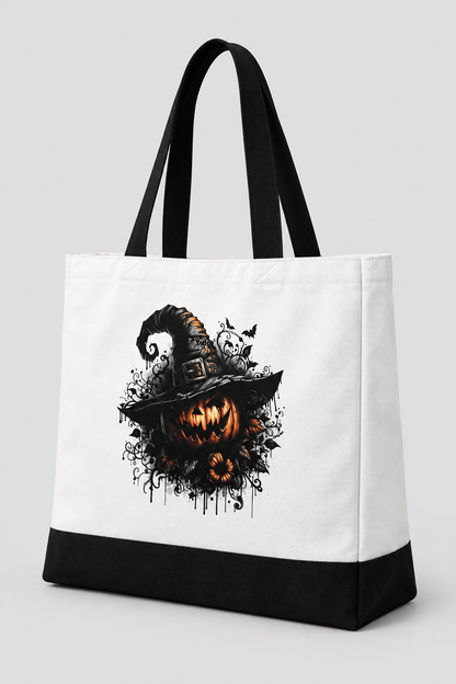 Wicked Pumpkin Witch | Halloween Canvas Tote Bag | Handmade Halloween Gift - The Bargains BasementWicked Pumpkin Witch | Halloween Canvas Tote Bag | Handmade Halloween Gift