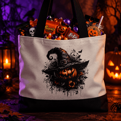 Wicked Pumpkin Witch | Halloween Canvas Tote Bag | Handmade Halloween Gift - The Bargains BasementWicked Pumpkin Witch | Halloween Canvas Tote Bag | Handmade Halloween Gift