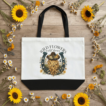 Wild Flowers Wild Horses | Handmade Canvas Tote Bag | Western Boho Cowgirl Gift - The Bargains BasementWild Flowers Wild Horses | Handmade Canvas Tote Bag | Western Boho Cowgirl Gift