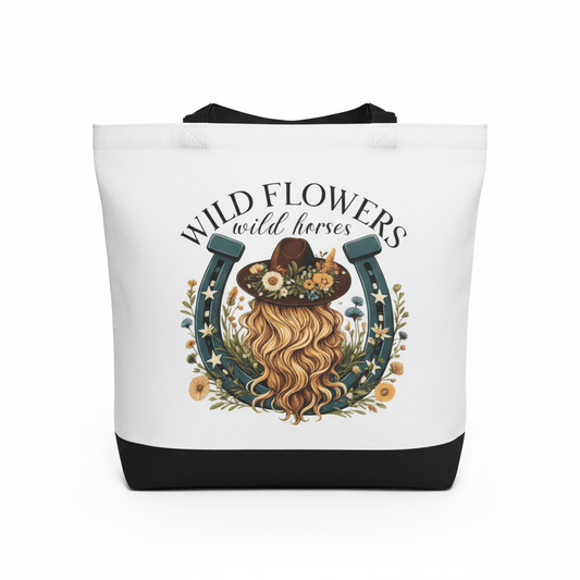 Wild Flowers Wild Horses | Handmade Canvas Tote Bag | Western Boho Cowgirl Gift - The Bargains BasementWild Flowers Wild Horses | Handmade Canvas Tote Bag | Western Boho Cowgirl Gift