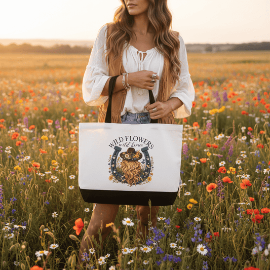Wild Flowers Wild Horses | Handmade Canvas Tote Bag | Western Boho Cowgirl Gift - The Bargains BasementWild Flowers Wild Horses | Handmade Canvas Tote Bag | Western Boho Cowgirl Gift
