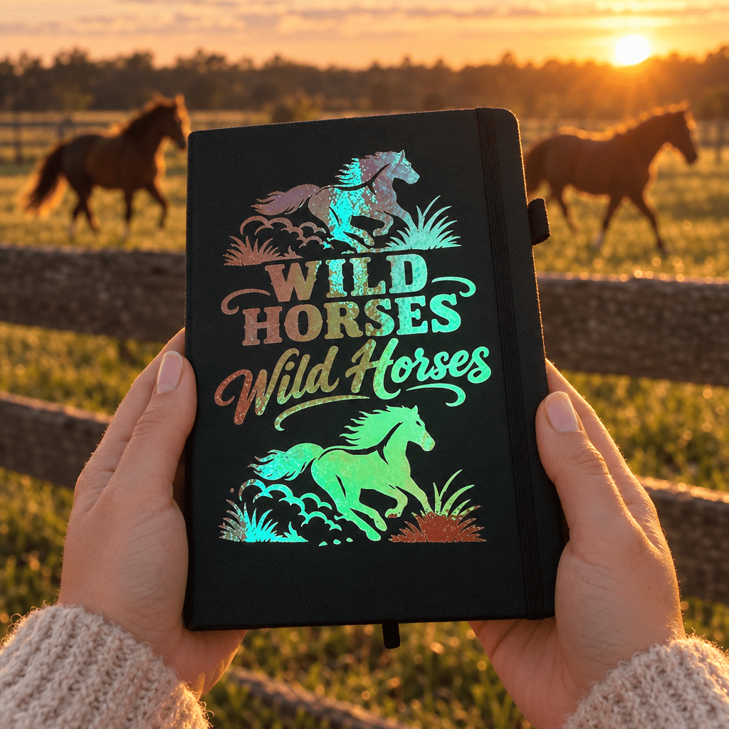 Wild Horses Holographic 5x7 Leather Journal with Pen Loop - The Bargains BasementWild Horses Holographic 5x7 Leather Journal with Pen Loop