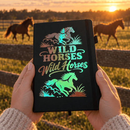 Wild Horses Holographic 5x7 Leather Journal with Pen Loop - The Bargains BasementWild Horses Holographic 5x7 Leather Journal with Pen Loop