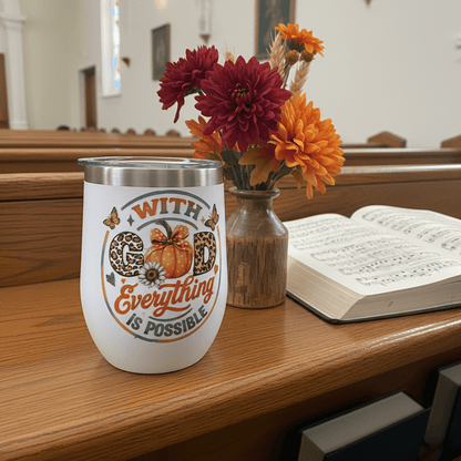 With God Everything Is Possible | Fall Pumpkin Leopard Print Stemless Wine Tumbler - The Bargains BasementWith God Everything Is Possible | Fall Pumpkin Leopard Print Stemless Wine Tumbler