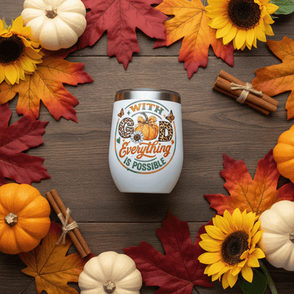 With God Everything Is Possible | Fall Pumpkin Leopard Print Stemless Wine Tumbler - The Bargains BasementWith God Everything Is Possible | Fall Pumpkin Leopard Print Stemless Wine Tumbler