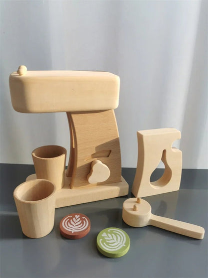Wooden Pretend Play Kitchen Set – Coffee Machine & Tea Party Toys - The Bargains BasementWooden Pretend Play Kitchen Set – Coffee Machine & Tea Party Toys