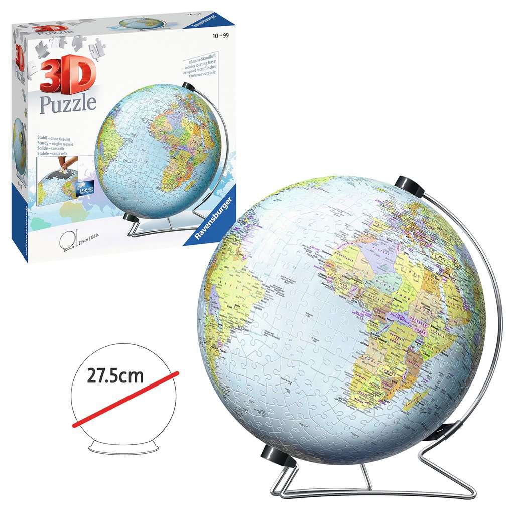 World Globe with Stand 550 Piece 3D Jigsaw Puzzle Ravensburger - The Bargains BasementWorld Globe with Stand 550 Piece 3D Jigsaw Puzzle Ravensburger