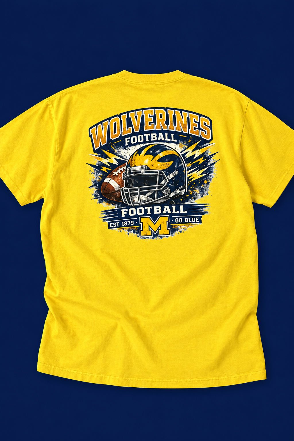 Yellow Wolverines Football Graphic T-Shirt – Large - The Bargains BasementYellow Wolverines Football Graphic T-Shirt – Large