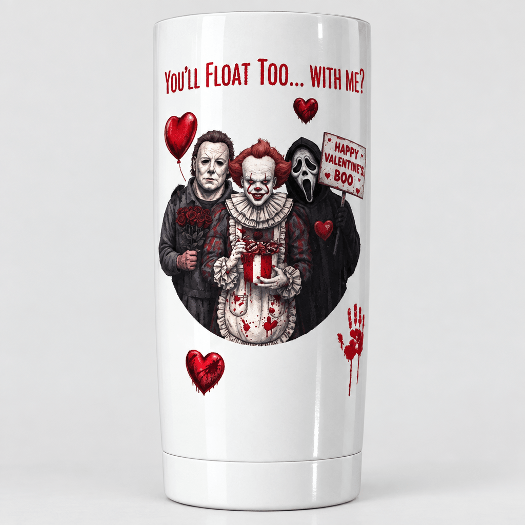 You’ll Float Too 20oz Tumbler – Handmade Horror Icons & Red Hearts - The Bargains BasementYou’ll Float Too 20oz Tumbler – Handmade Horror Icons & Red Hearts