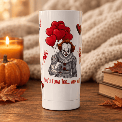 You’ll Float Too 20oz Tumbler – Handmade Horror Icons & Red Hearts - The Bargains BasementYou’ll Float Too 20oz Tumbler – Handmade Horror Icons & Red Hearts