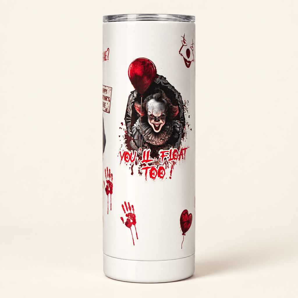 You’ll Float Too 20oz Tumbler – Handmade Horror Icons & Red Hearts - The Bargains BasementYou’ll Float Too 20oz Tumbler – Handmade Horror Icons & Red Hearts