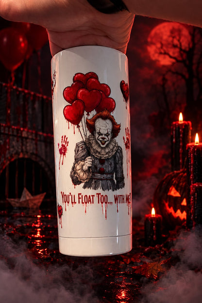 You’ll Float Too 20oz Tumbler – Handmade Horror Icons & Red Hearts - The Bargains BasementYou’ll Float Too 20oz Tumbler – Handmade Horror Icons & Red Hearts