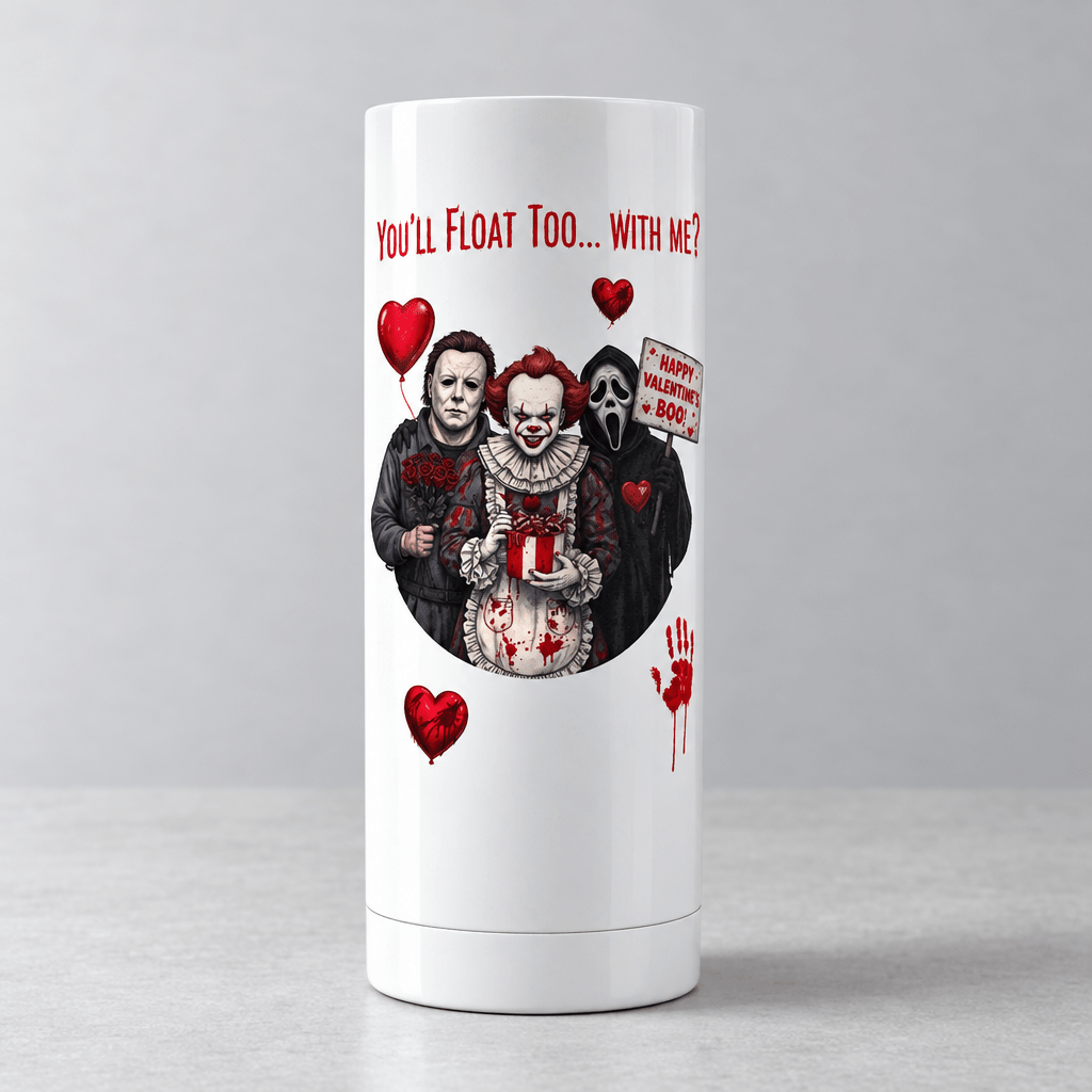 You’ll Float Too 20oz Tumbler – Handmade Horror Icons & Red Hearts - The Bargains BasementYou’ll Float Too 20oz Tumbler – Handmade Horror Icons & Red Hearts